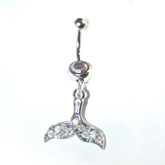Iridescent whale tail crystal belly ring - Picture 6 of 12